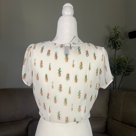 NWT Forever 21 Sheer Desert Cactus Print Crop Top Sz M Chic Fem Boho Country - Picture 10 of 14